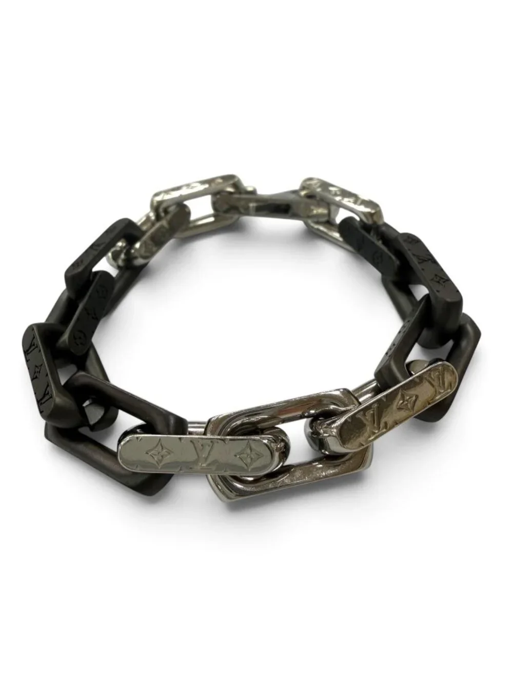 Louis Vuitton Bracelet Monogram Chain Silver Black